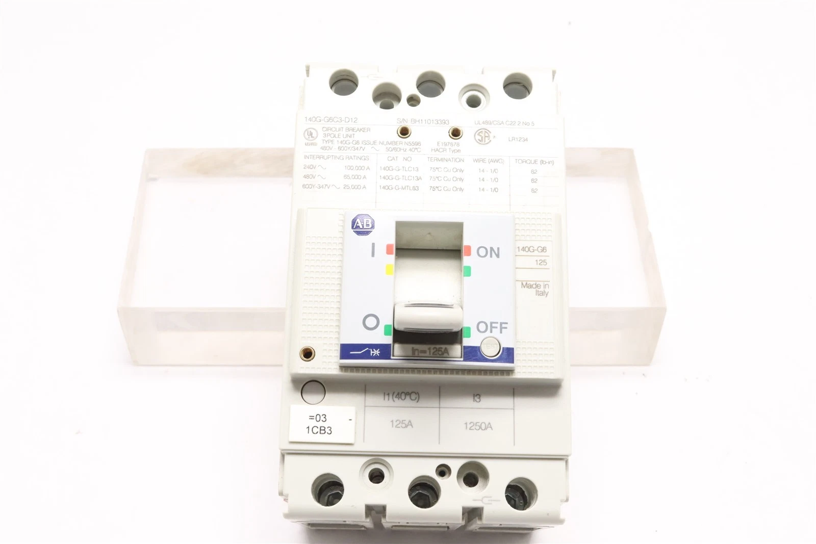 ALLEN BRADLEY 125A CIRCUIT BREAKER 140G-G6C3-D12