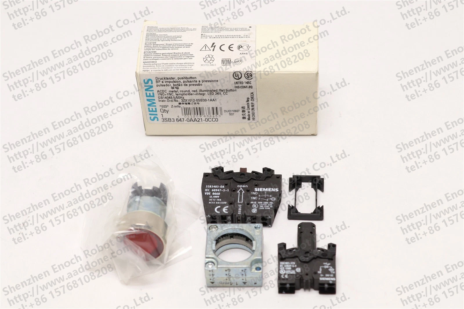 西门子 ILLUMINATED PUSHBUTTON 红色 22 毫米 24 伏 1NO 1NC 3SB3647-0AA21-0CC0