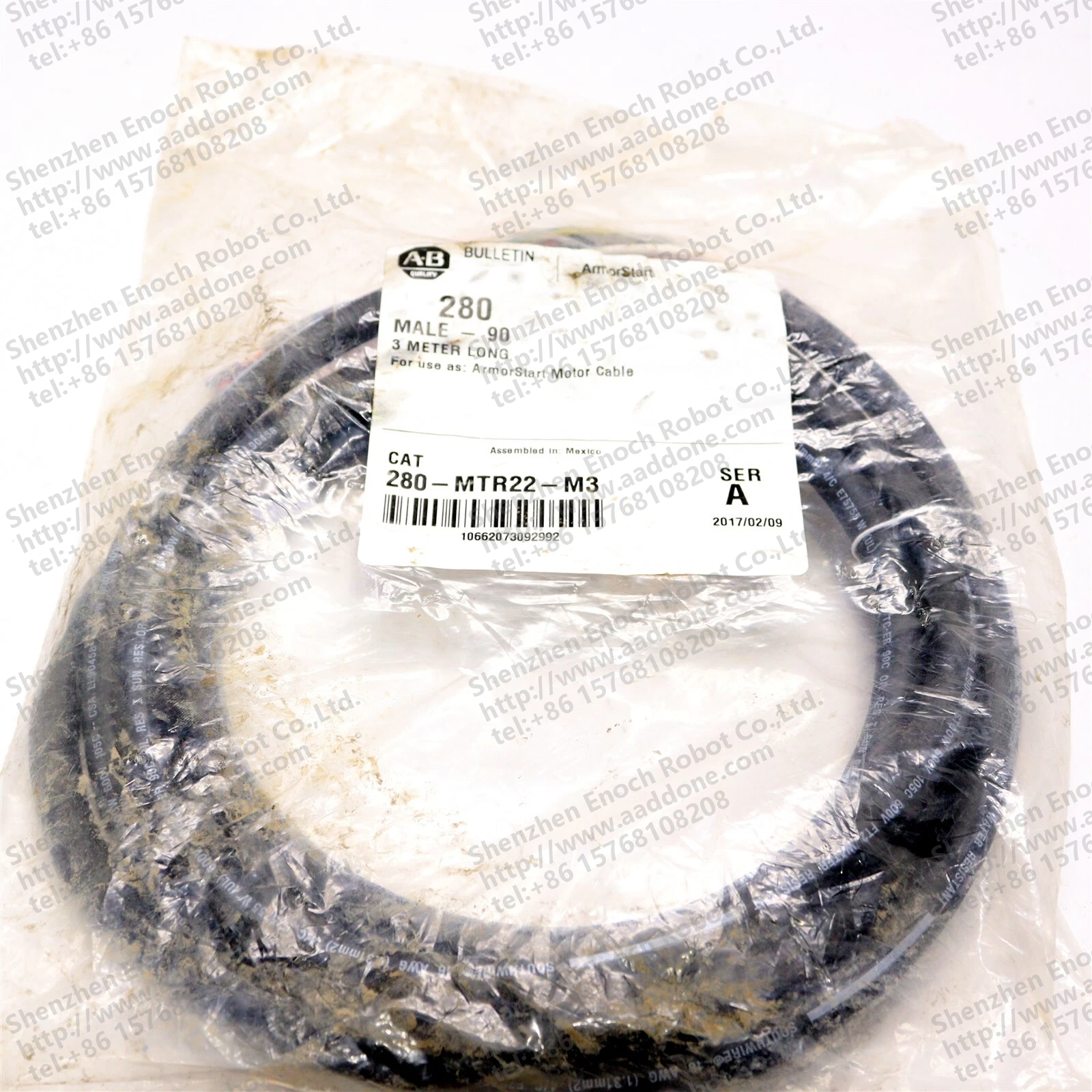 ALLEN BRADLEY 90 度男性 3 米电机电缆 280-MTR22-M3A
